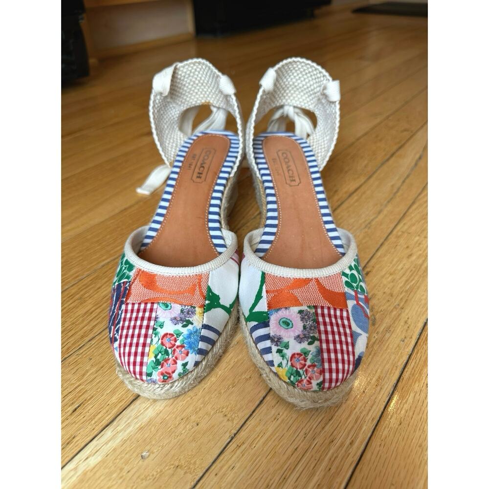*SOLD* EUC Coach Patchwork Espadrille Wedges Size 8 Cottagecore CoastalChic Boho